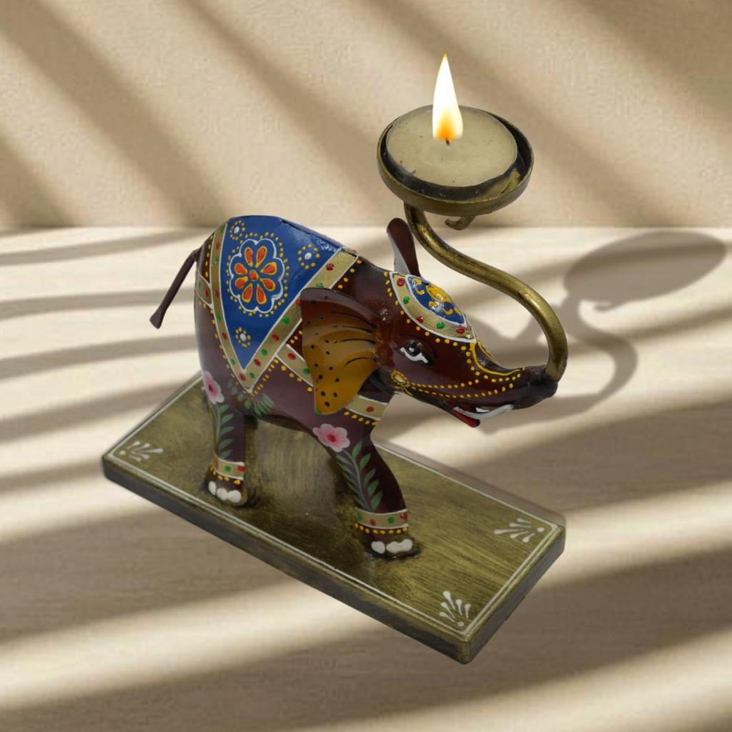 Metal Elephant Tealight Candle Holders, Home Décor - Gifts Item, Decorative Elephant Showpiece for Table Decor, Handpainted Elephant