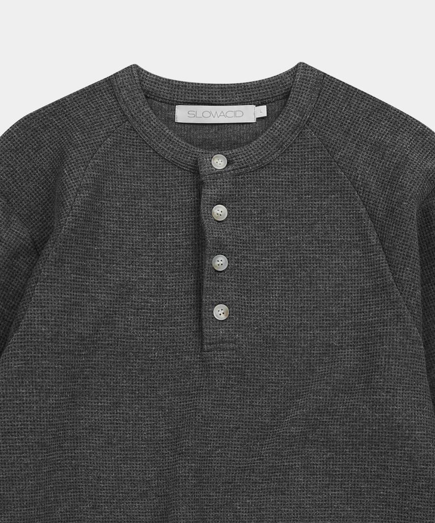 SLOWACID Curved Waffle Henley Neck [Charcoal]