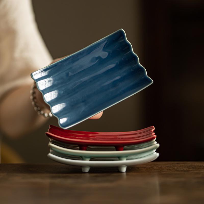 High-Legged Ceramic Plate for Tea, Snacks, Pastry, Fruit, Dim Sum, or Towel Tray - Chinese-Style Serving Dish