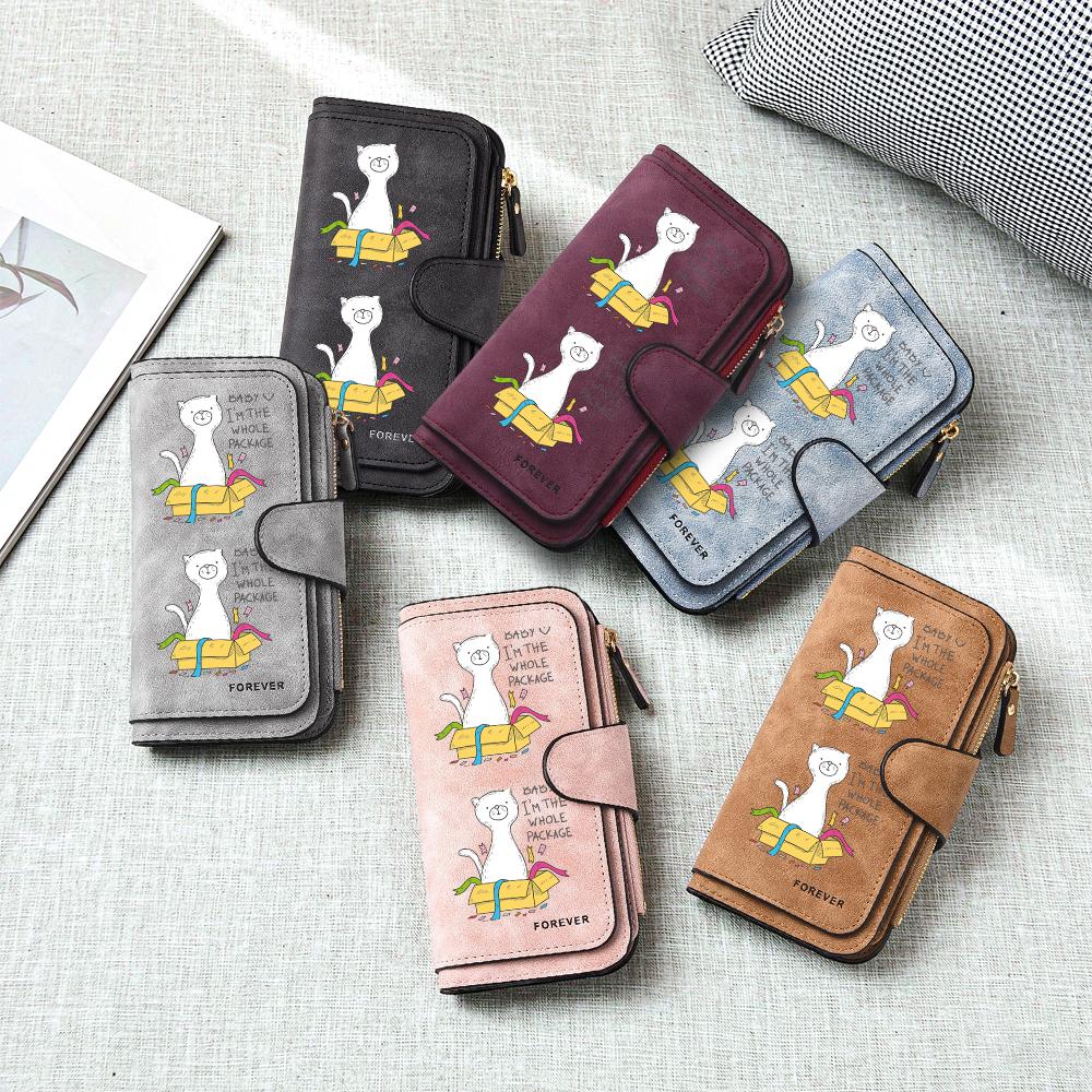 Cute Cat Print Women Long Wallet Fashion Portable PU Leather Card Holder Forever Daily Purse