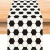 Soccer White Black Geometric Pattern Linen Table Runner Party Decor Reusable Soccer Theme Kitchen Table Runners Home Decorations