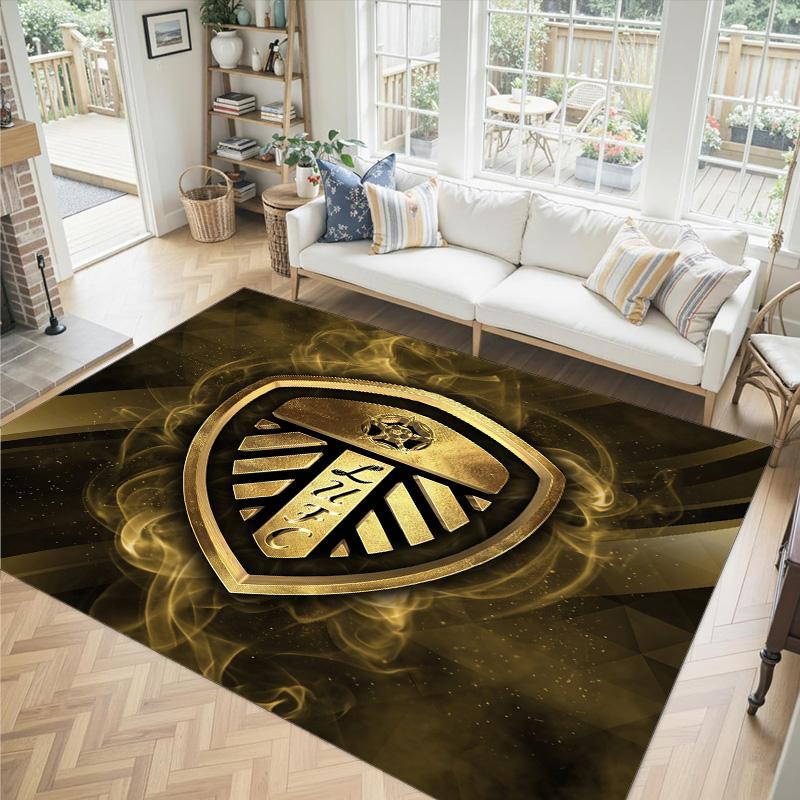 Leeds United Design Kristall Samt Teppich Gemütlich Nicht?Rutschfester Teppich mit Aufdruck für Schlafzimmer Wohnzimmer Eingang