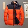 Abrigo de algodón para hombre, cuello alto, manga larga, color patchwork, chaqueta acolchada de algodón con bolsillos, tapeta con cremallera, puños a prueba de viento, prendas de vestir exteriores de algodón