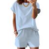 2026 European & American Women's Summer Two-Piece Set: Round Neck Short Sleeve Top & Shorts