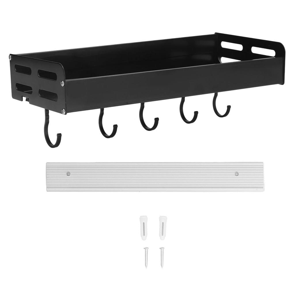 Wall Mounted Kitchen Shelf Space Aluminum Rustproof Structure Floating Wall Shelves with 5 Hooks