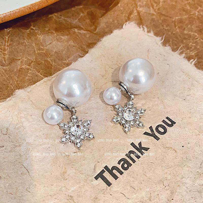 Silver needle pearl earrings retro niche stud earrings femininity earrings