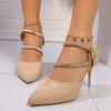 2025 Outdoor Women's High Heels Pointed Toe Crystal Buckle Strap Thin Heels Pumps for Versatile Dress & Party Sandals