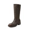 Autumn and Winter Women's Leather Boots Leather Large Size Knight Boots Solid Color Sleeve Large Tube Circumference Women's Boots New Cowhide High Boo