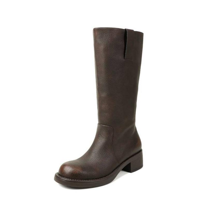 Autumn and Winter Women's Leather Boots Leather Large Size Knight Boots Solid Color Sleeve Large Tube Circumference Women's Boots New Cowhide High Boo