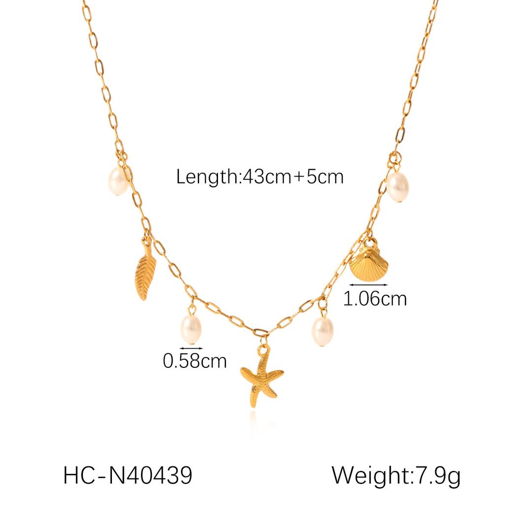 Ocean Themed Titanium Steel Necklace With Starfish Dolphin Seahorse Shell Pendant Choker Chain Women's Jewelry