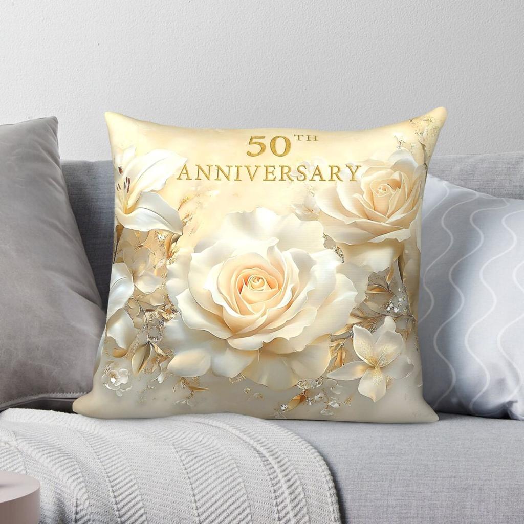Th Wedding Anniversary Square Pillowcase Polyester Linen Velvet Creative Zip Decorative Pillow Case Room Cushion Cover