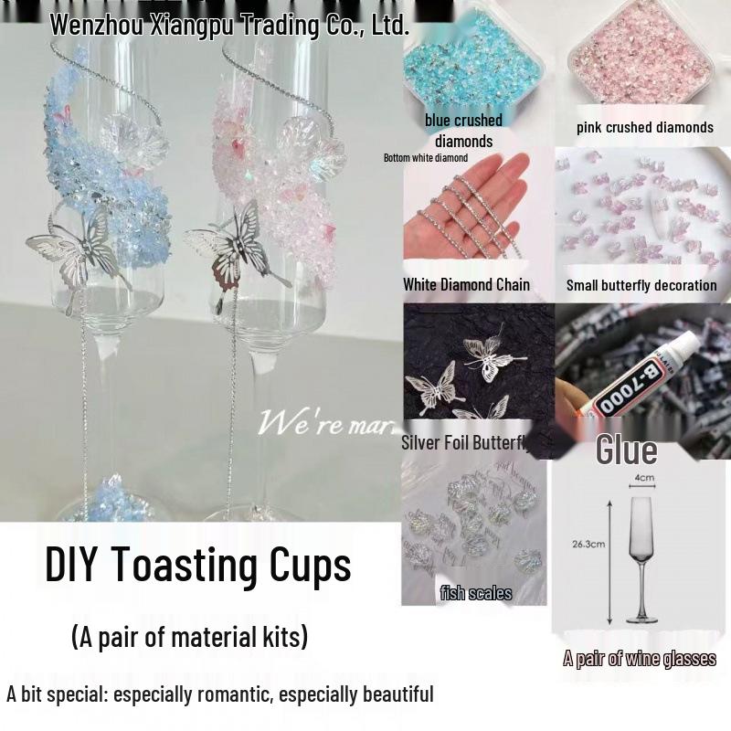 Purple Tassel Mosaic Butterfly Champagne Toasting Glass DIY Kit for Weddings