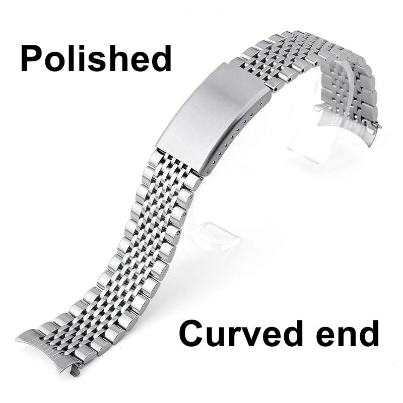 Curved End Stainless Steel Watch Strap 18mm 20mm 22mm for Jubilee Bracelet for Rolex Band Steel Strap Folding Buckle Accessories