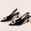 Fashion Summer Women Sandals New Women's Shoes Pointed Toe Shallow Nude Pink Diamond Shoes Low Heel Back Strappy  Women Dress Shoes