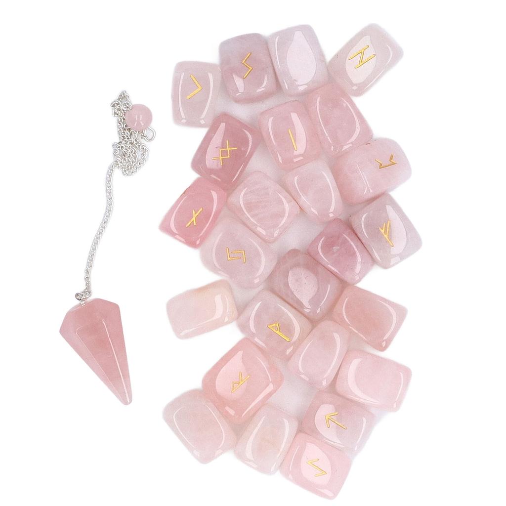 25 szt. Kamieni Runicznych Zestaw Kryształów z Wahadłem i Woreczkiem Uzdrowienie Powodzenie Dywinacja Kamienie Runiczne dla