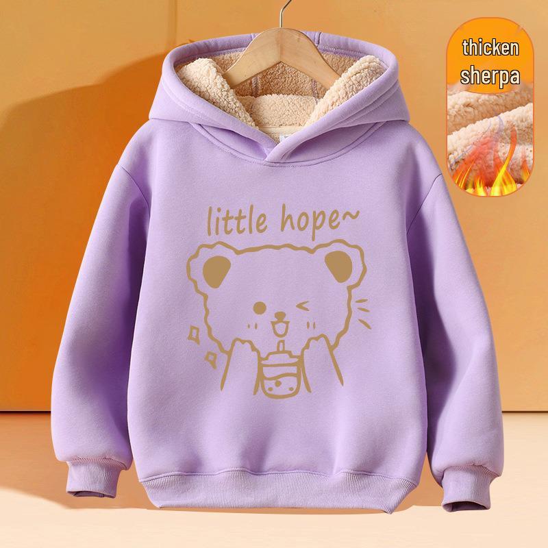 Girls' Plus Velvet Lambswool Hooded Sweatshirt - Warm, Thickened Pullover for Spring 2026 Trend