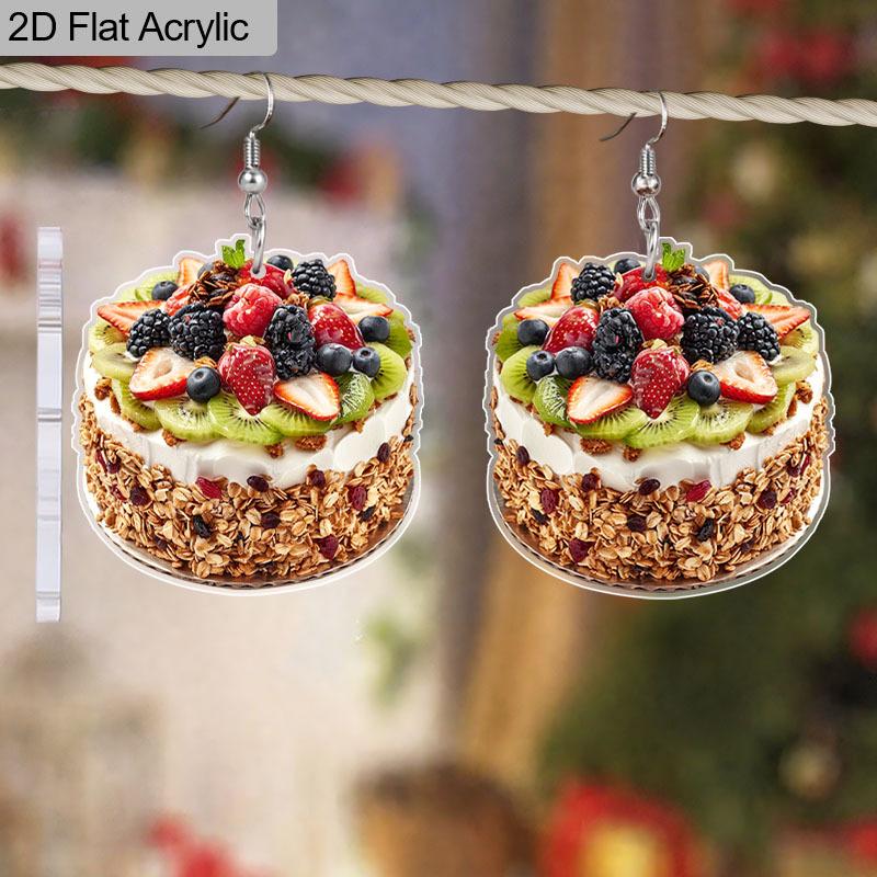 2D Flat Funny Imitation Dessert Food Drop Dangle Earrings for Women Acrylic Cute Strawberry Cake Earrings Cute Simulation Dessert Food Snacks Earrings