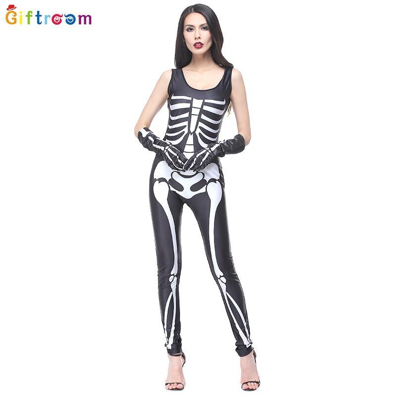 Plus Size Costume Halloween Adult Clothing Female Skull Skeleton Bodysuit Party Show Costume