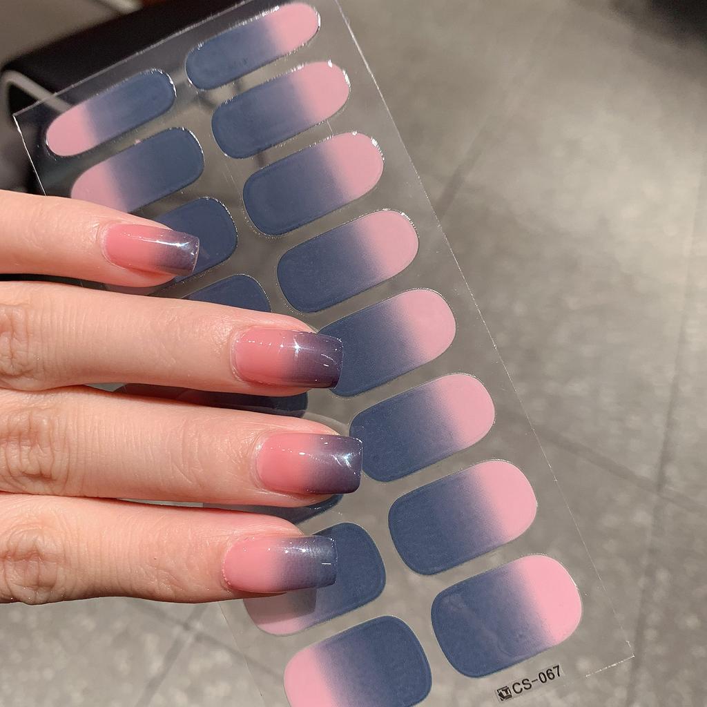 1 Sheet Semi Cured Wrap Gradient Nail Sticker Multi Color Solid Gel Full Cover Slider No Need UV Lamp Cured Fast Gel Nail Decal