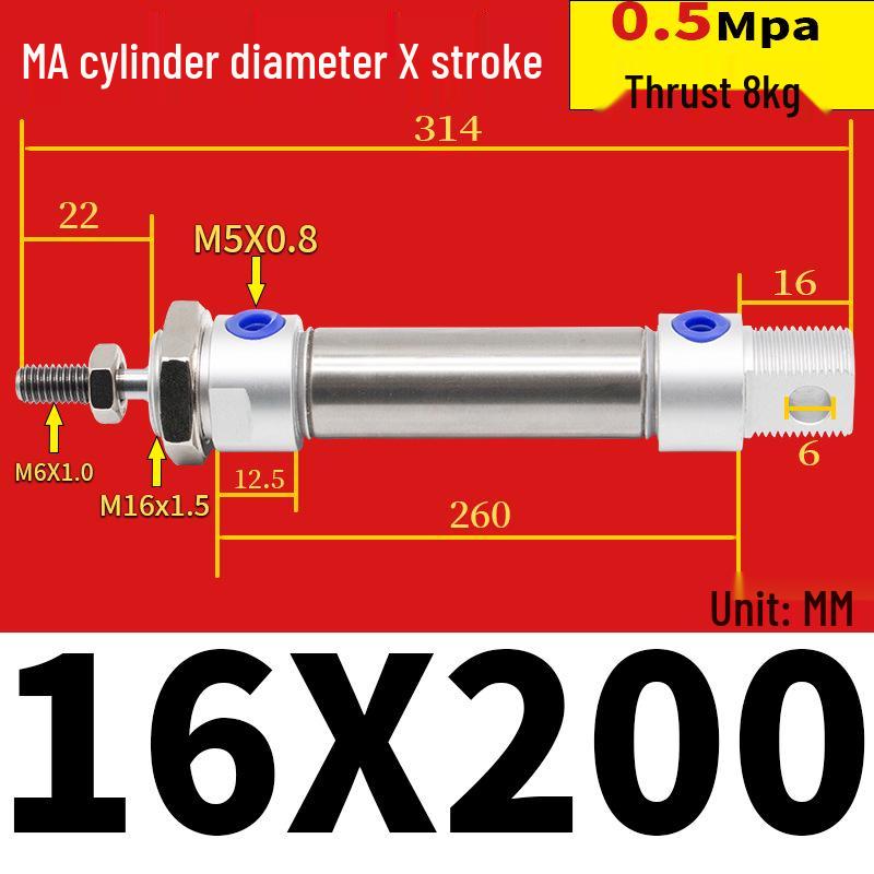 Corrosion Resistant Stainless Steel Pneumatic Cylinder 16-40mm/50-150mm
