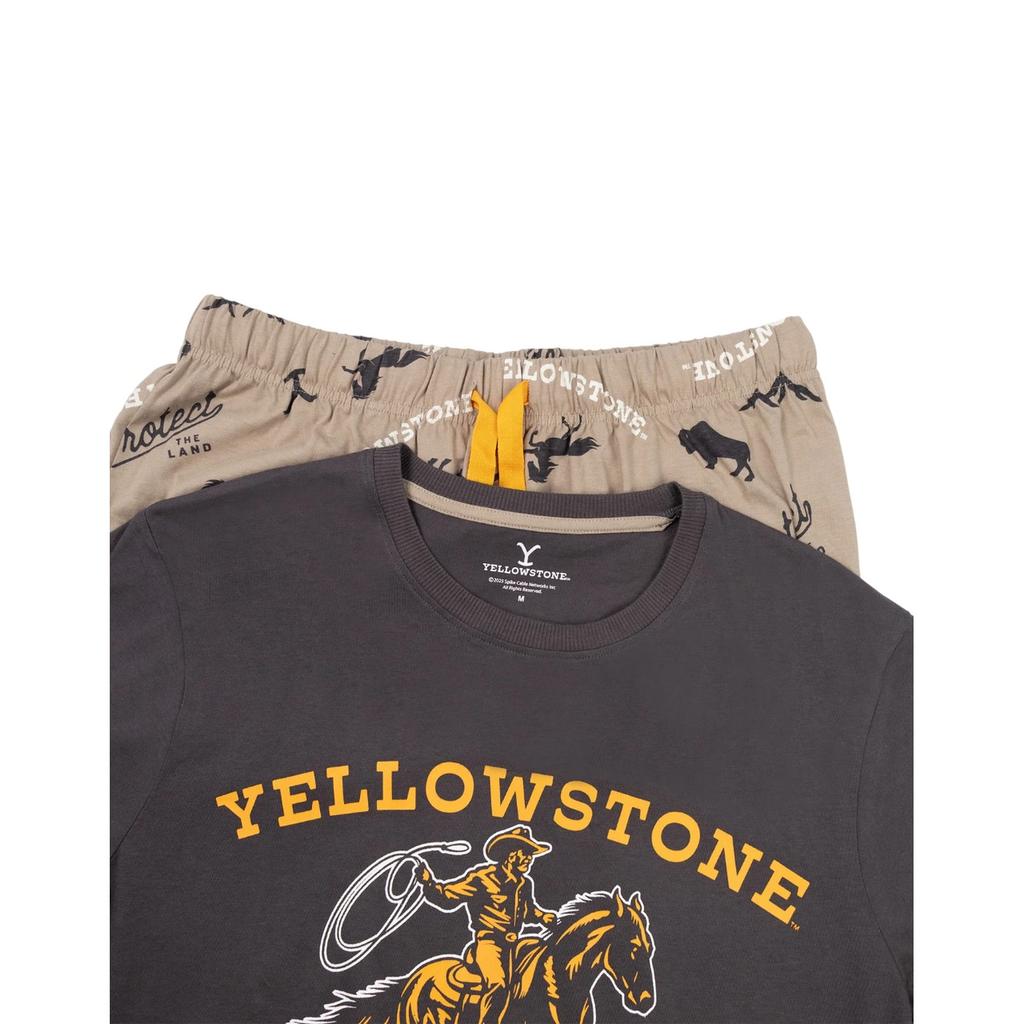 Yellowstone Mens Cowboy Short-Sleeved Long Pyjama Set