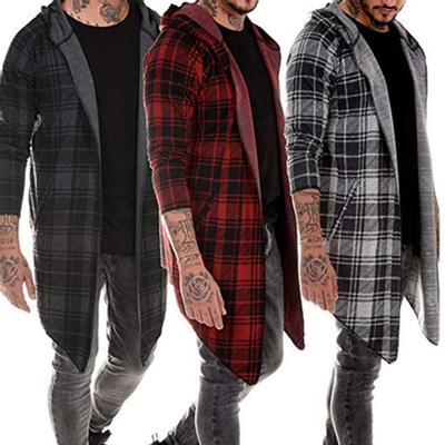 Autumn Fashion Men Plaid Print Long Sleeve Causal Hooded Shirt Coat Outwear