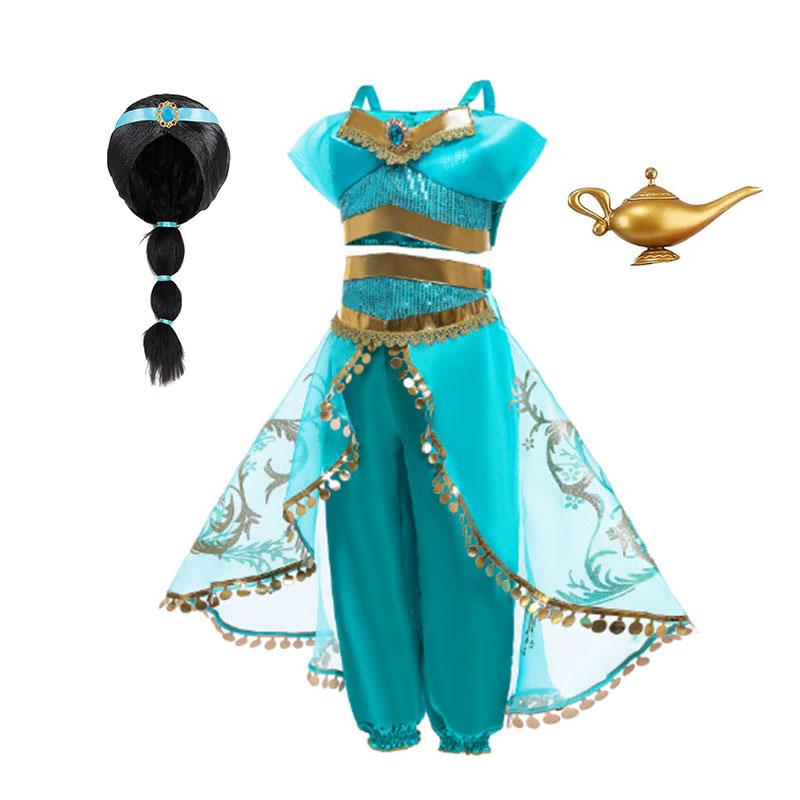 Halloween Arabian Style Princess Costume Kids Jasmine Cosplay Girls Magic Lamp Story Role Play Performance Apparel Dress Set