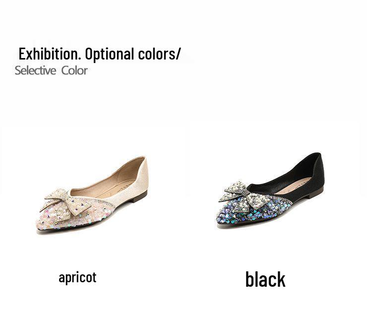 Dámské jarní ploché boty s kamínky se špičatou špičkou - Svatba, družička a elegantní společenské boty