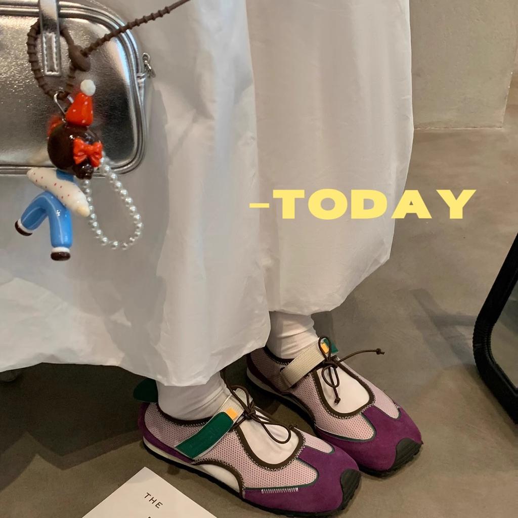 Sheepskin version of grape mother, the same ugly cute Velcro contrasting color drawstring soft sole sports casual Mary Jane shoes women's spring a