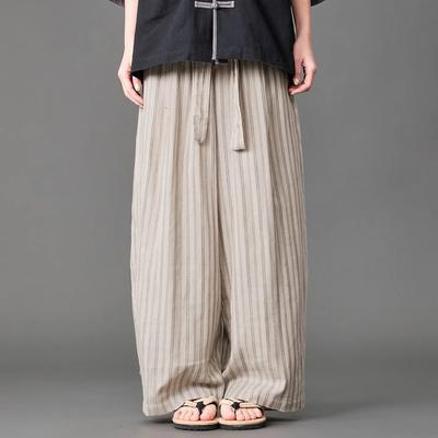 2026 Été Style Chinois Pantalons Décontractés Amples Pantalons Rayures Anciennes Hanfu Pantalons Traditionnels Costume Tang Pantalons Larges pour Hommes