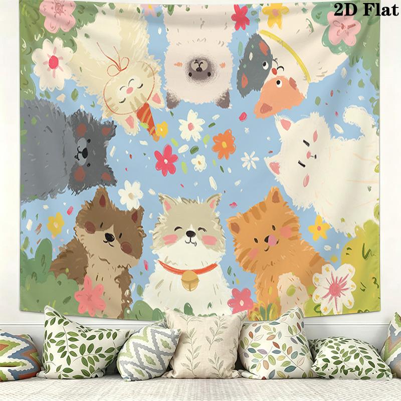 Cute Dogs Wall Tapestry Aesthetic Wall Hanging Printed Fabric Blanket Decorative Tapestries for Bedroom Living Room Home Decor