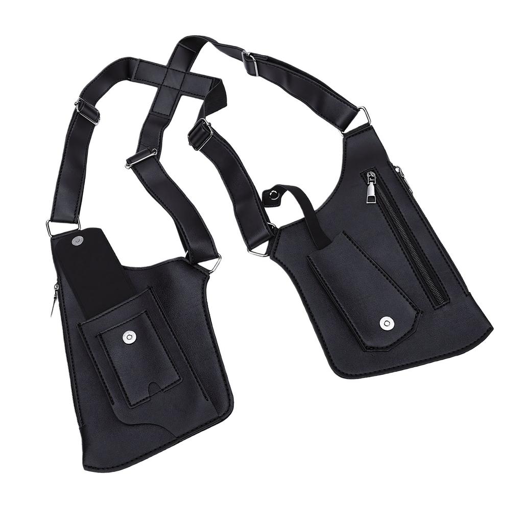 Double Shoulder Armpit Bag Vintage PU Leather Multi Function Underarm Wallet Holster Bag for Men Outdoor Phone