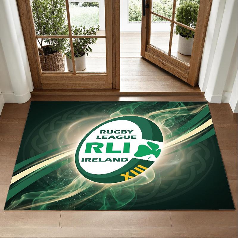 Ireland Rugby Design Crystal Velvet Rug Soft Decorative Mat for Bedroom Entrance