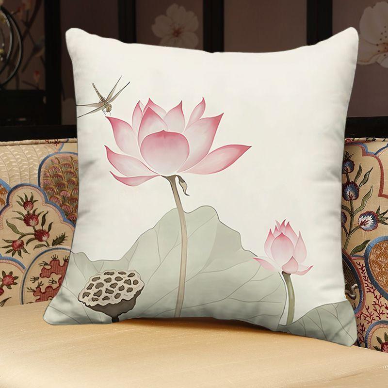 "Elegant Lotus Floral Throw Pillow Covers - Traditional Chinese Style Cushion Cases for Home Decor"