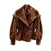 Womens Suede-Feel Stand Collar Jacket With Ruched Waist Casual Layered Look Outerwear Fall