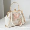 Pearl Embroidered Fashion Handbag Cheongsam Banquet Pearl Chain Shell Clip Bag Pearl Beaded Shoulder Crossbody Bag Hanfu Clutch