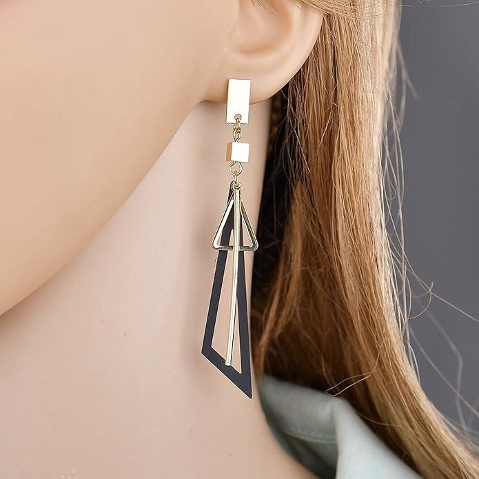 Fancy Hollow Triangle Long Geometric Drop Earrings for Girls & Women