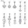 Alisouy 1pc Zircon Sexy Long Belly Ring Star Sun Moon Heart Navel Piercing Surgical Steel Women Belly Button Ring Navel Jewelry
