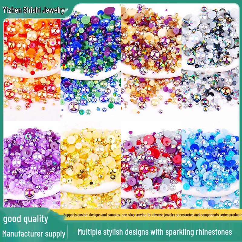 2mm-10mm Mixed Pearl & Resin AB Plated Half-Round ABS Imitation Pearl DIY Accessories