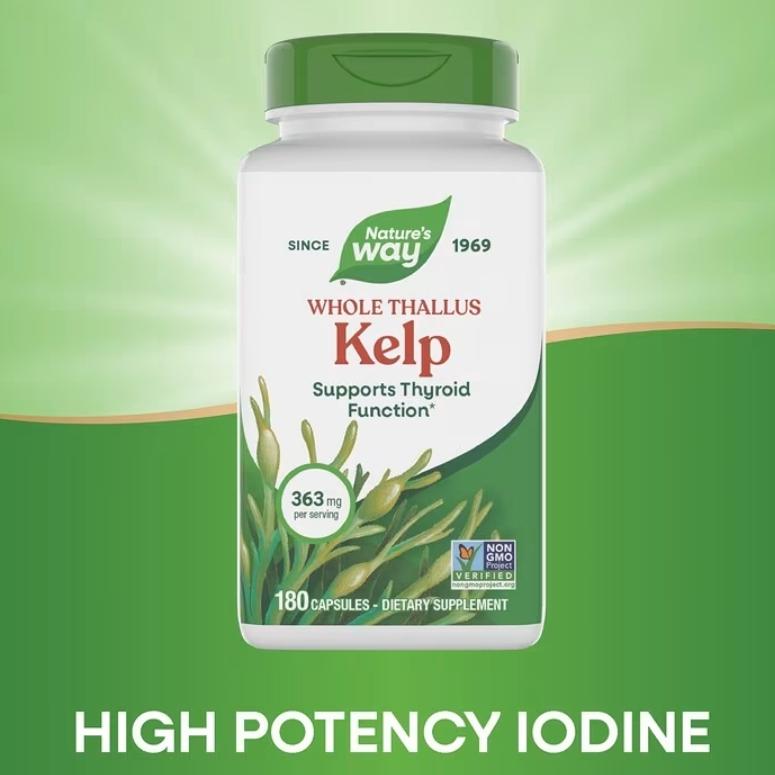 Nature's Way Kelp Whole Thallus 600mg Veggie Capsules, (100 / 180 Count)