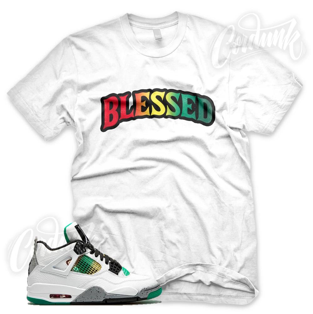 White BW BLESSED Sneaker T Shirt for J1 4 Rasta Lucid Green Carnival Multi M