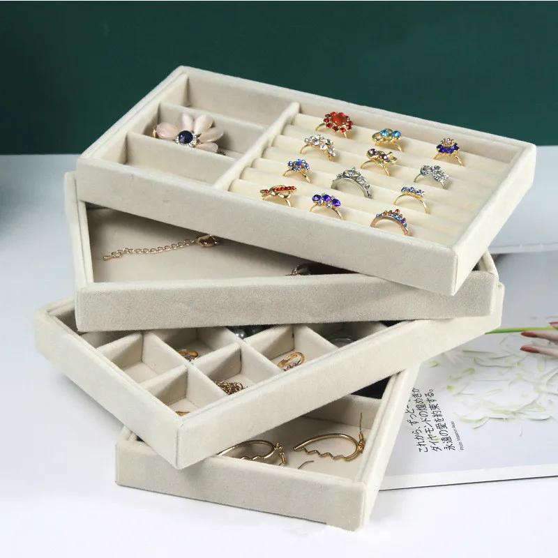 Jewelry Organizer Velvet Jewelry Storage Tray Display Holder Ring Bracelet Necklace Storage Box Showcase Drawer Organizer Trays