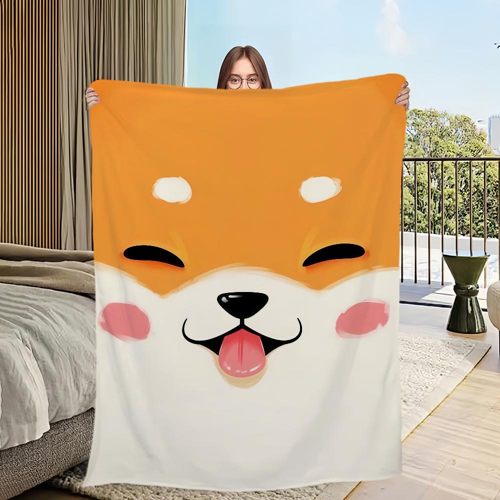 Cute Puppy Corgi Cartoon Dog Funny Face Flannel Warm Comfort Soft Plush Blanket for Sofa Living Room Office Bedroom Travel Gift