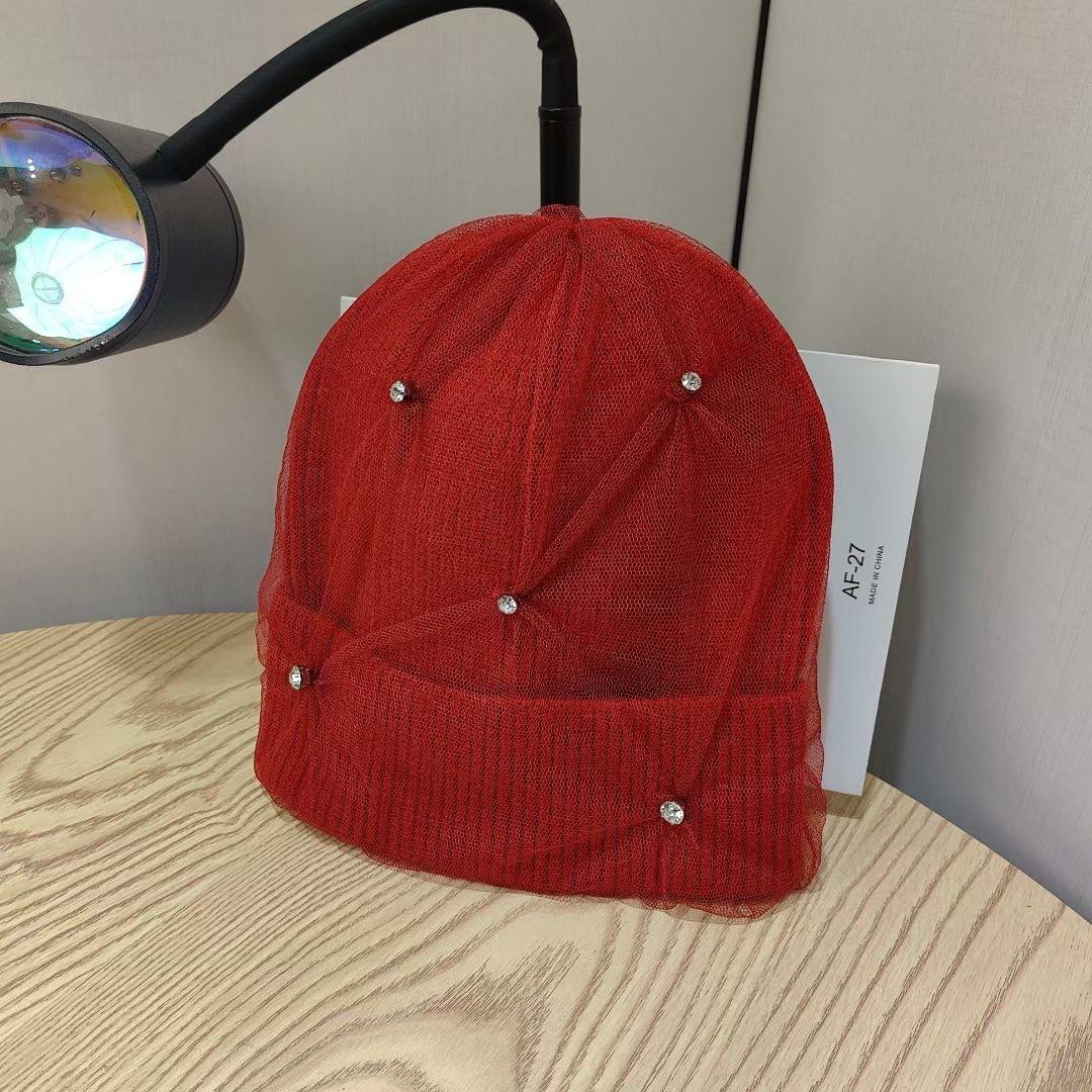 

New Fashion Mesh Warm Rhinestone Wool Hat for Women In Autumn and Winter Thickened Ear Protection Head Cold Hat Korean Version Knit Hat Trend
