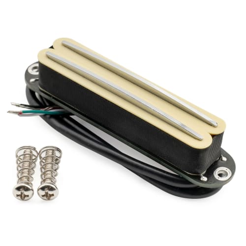 Musiclily Pro ST-DPHC Ceramic Single-Size Humbucker Pickup with Super Distortion 13.2K Strat Guitar Pickup, Cream Body, Chrome Rails