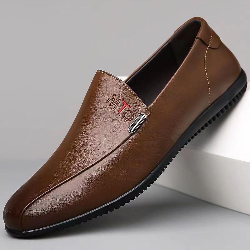 Men's 2024 new breathable casual Doudou shoes one-pedal leather shoes soft sole soft surface driving casual men's shoes