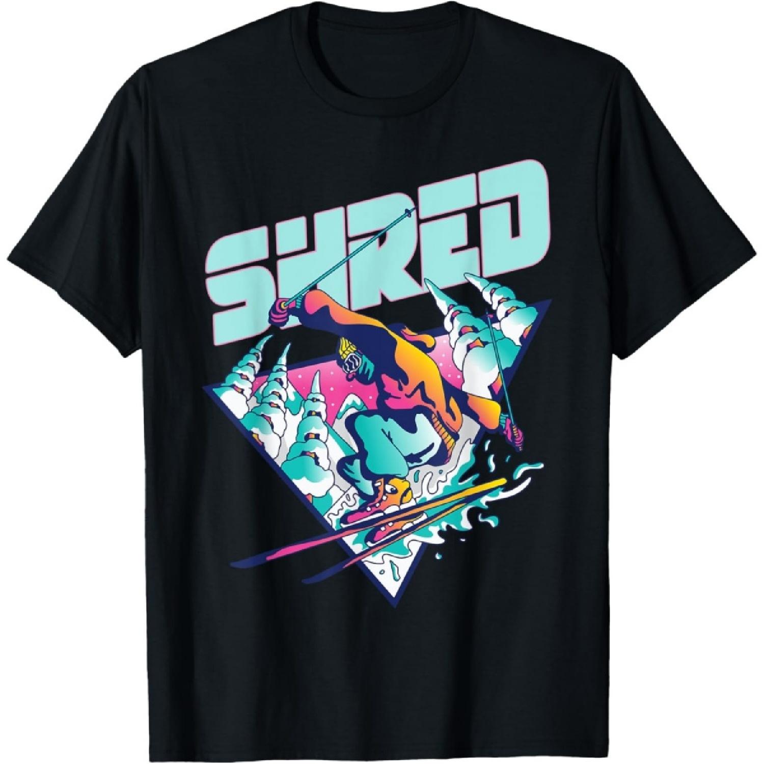 Shred Shirt Vintage Freestyle Ski 80s Costume Retro Skiing T-Shirt S
