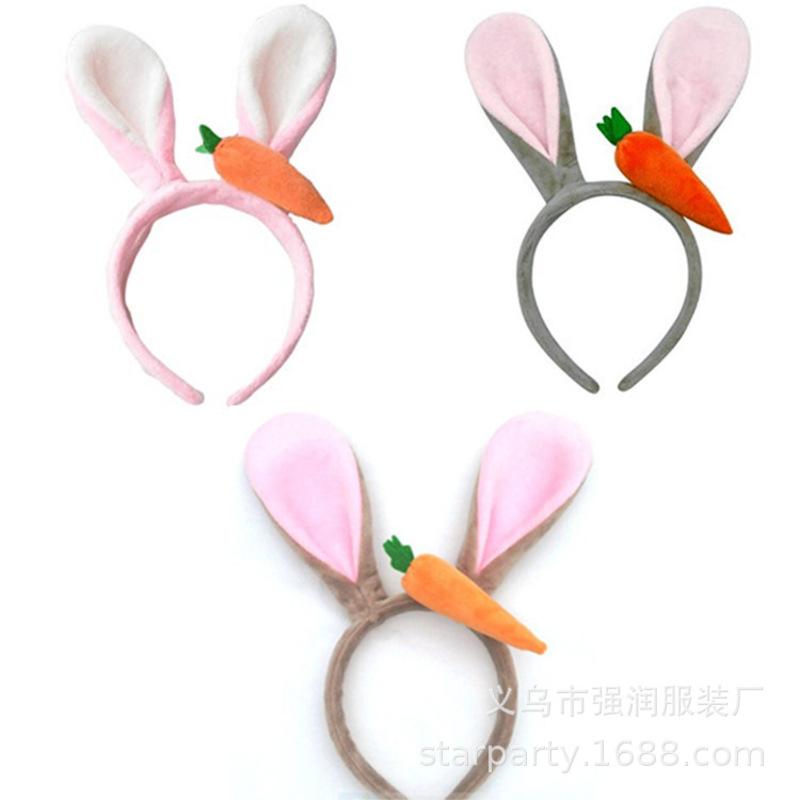 Soft Plush Cute Easter Bunny Ears Hairband With Carrot Bunny Shaped Headband