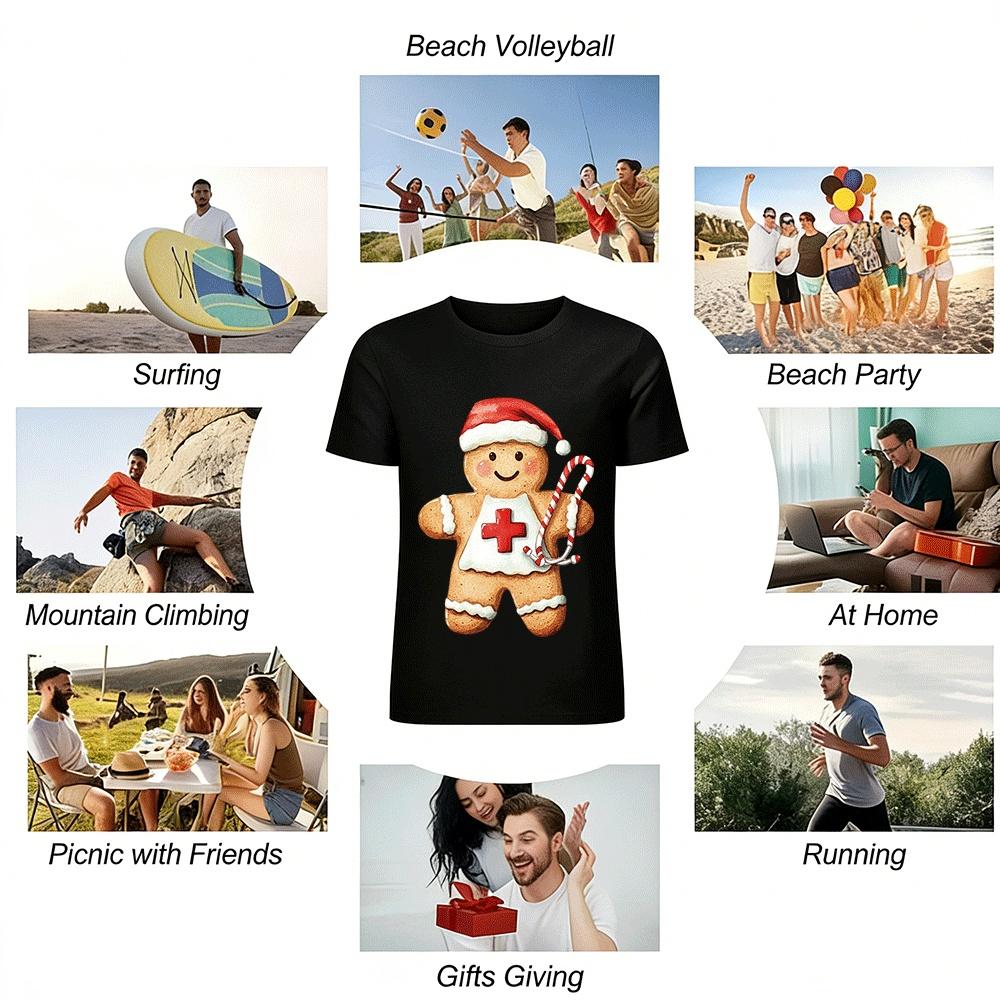 Christmas Medical Gingerbread Man Printed Casual Top Pure Cotton T-shirt