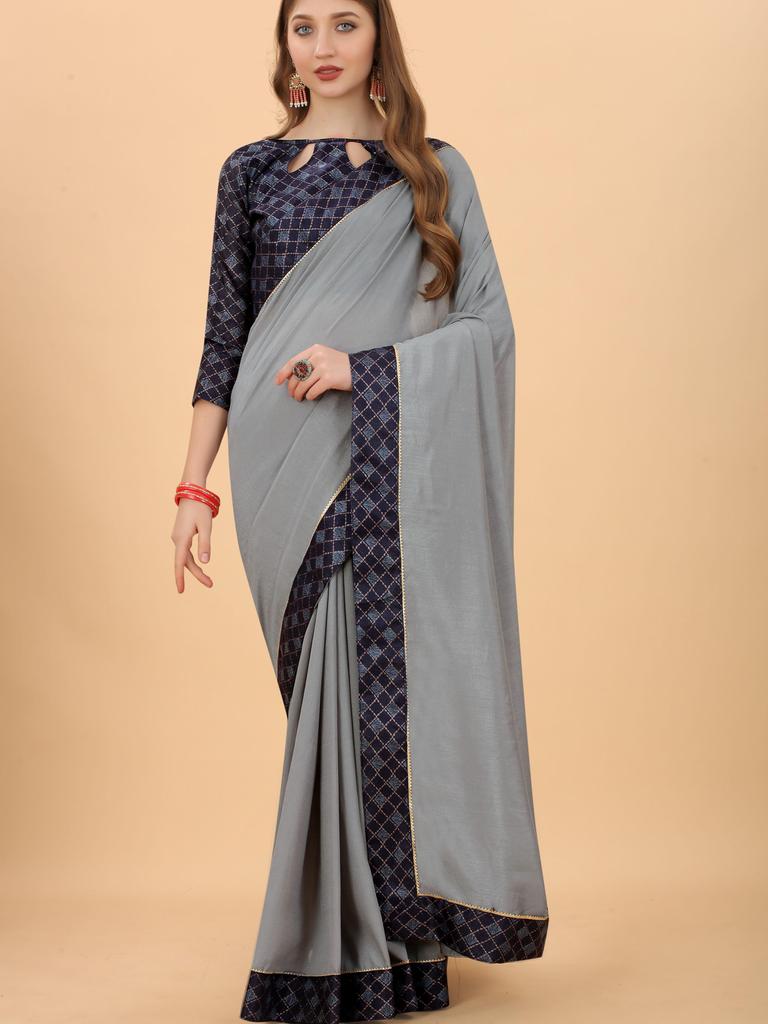 Saree aus Vichitra-Seide mit Jacquard-Arbeit für Mädchen und Frauen